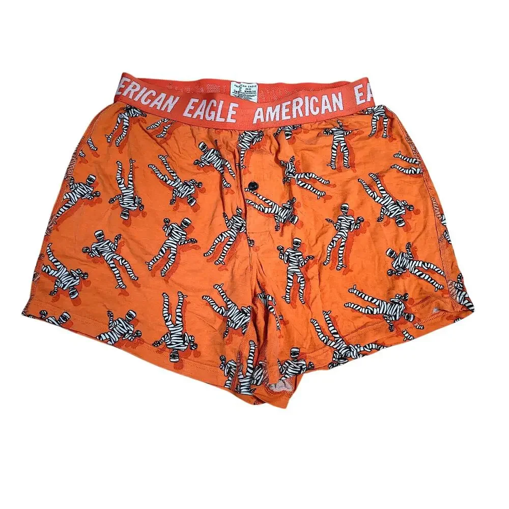 American Eagle Mummy Orange Black White Boxers Mens Small 29-31